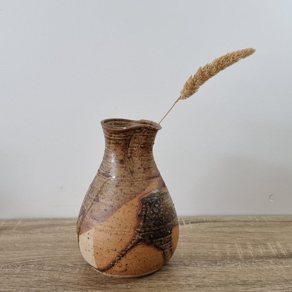 Vintage Stoneware Jug Vase Brown Splatter Organic - Picture 11 of 13